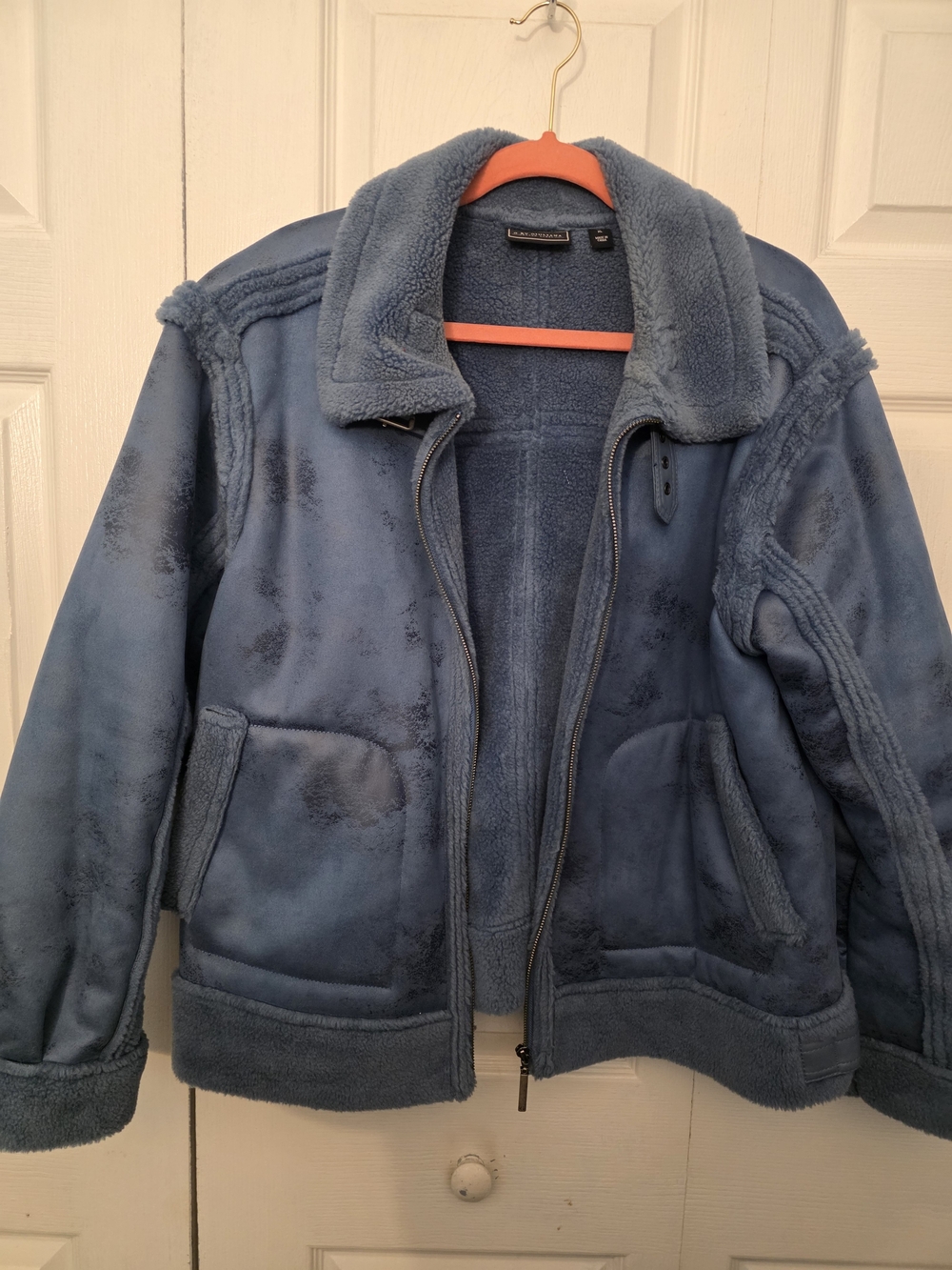 Womens Blue Faux Shearling Jacket